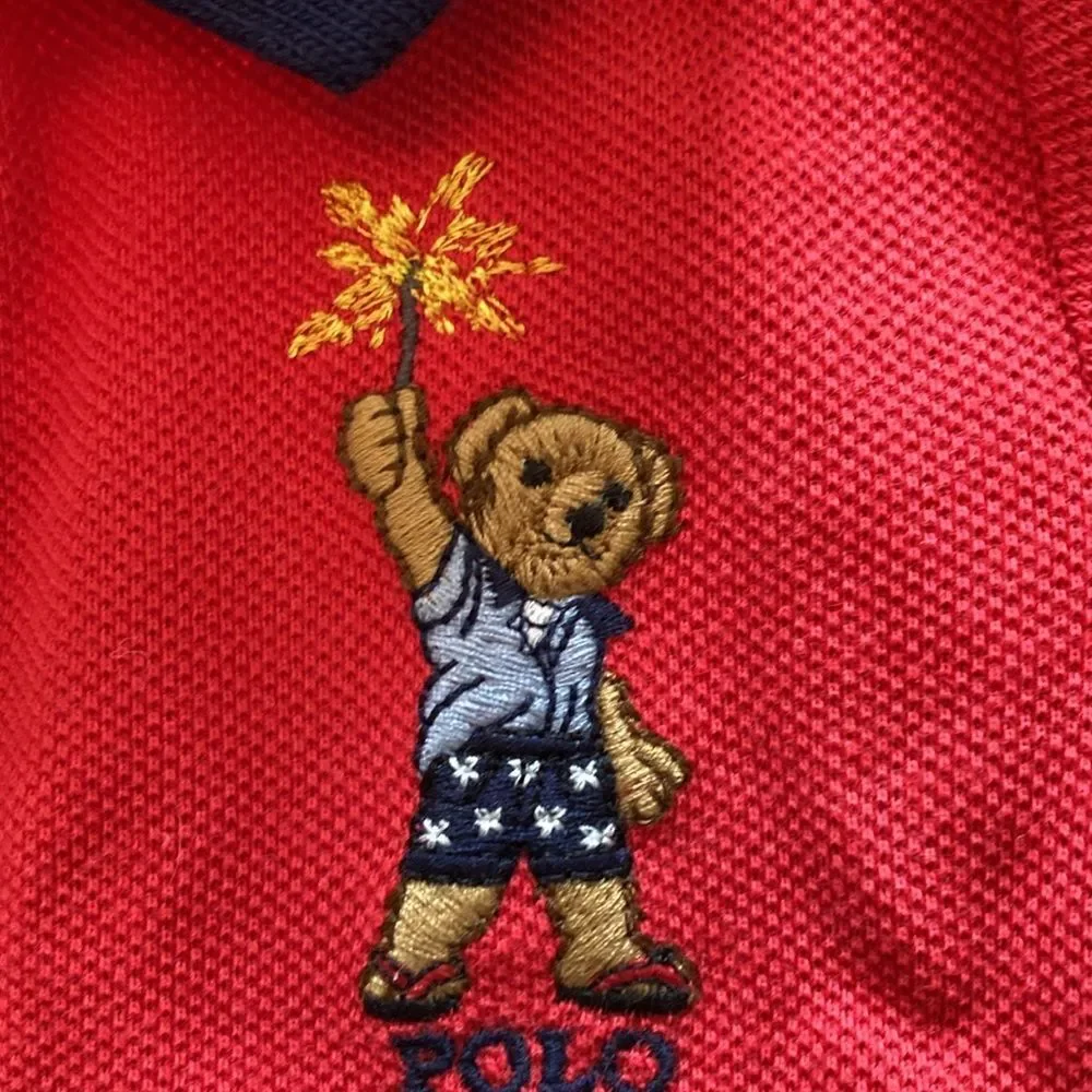 Ralph Lauren‎ Infant One Piece Outfit Size 3 Mo Bear Red Blue Americana July 4th